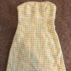 Lilly Pulitzer green plaid strapless dress. size 6. EUC